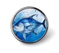 Blue Fish Round Lapel Pin Women's Novelty Buttons & Pins Metal Badge Cute Brooch Retro Pinback Badge Fashion Bag Pins for Hat Backpacks Tie Suit Wedding Party Accessory, silver, Circular