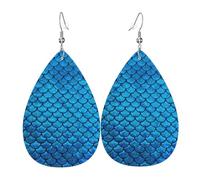 Blue Fish Scale Piercing Teardrop Earrings Set Trendy Faux Leather For Women Girls Birthday Xmas Jewelry Gift