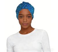 blue fish scale Print Pre Tied Turban for Women Elastic Headscarf Cap Printed One Size Polyester Vacation Gift
