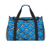 Blue Fish Scale. Print Stylish Foldable Carry On Tote with Waterproof Zipper for Weekend Getaways Bag