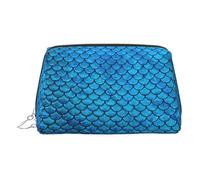 Blue Fish Scale Travel Makeup Bag, Organizer Bag with Divider,Portable Zipper Toiletries Storage Case