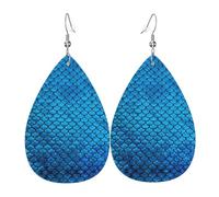 Blue Fish Scale Trendy Leather Teardrop Earring Lightweight Bohemian Earrings Set Jewelry Gift For Women Girl