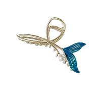 Blue Fish Tail Metal Hair Claw Clips, Large Hair Claw Nonslip Barrettes Non-Slip No Broken Strong Hold Clamps Fashion Accessories for Girls Woman With Long Thick Thin Curly