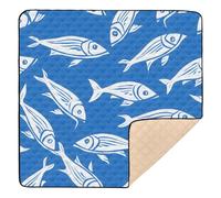 Blue Fishes Print Baby Play Mat for Floor, 127x127 CM Playpen Mat,Thicken Soft Non-Slip Tummy Time Mat for Toddlers and Infants