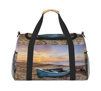 Blue Fishing Boat Travel Duffel Bag for Women Men,Print Polyester Tote Hand Luggage Bag with Shoulder Strap