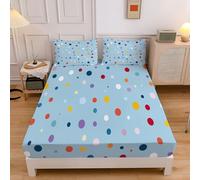 Blue Fitted Sheets,Minimalism Geometry Colorful Polka Dots 4FT-Small Double Fitted Sheet,Bed Sheets Extra Deep Pocket 12 inch (30 cm) Microfiber Brushed 120x190cm Bed Sheet with 2 Pillowcases 50×75cm