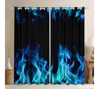 Blue Flame Curtains,Cool Burning Flames Window Curtain,Kids Boys Men Teens Modern Fashion Window Treatment Soft Black Bedroom Living Room Decor Top 2 Panels,42Wx63L