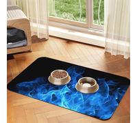 Blue Flame Dog Food Mat, Absorbent Pet Feeding Mat for Food and Water Bowls Non-Slip Placement Pad for Floors Waterproof Quick Dry Water Dispenser Mat for Dogs Puppy Cats 16x24 Inch