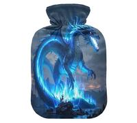 Blue Flame Dragon Travel hot Water Bottle with Soft Cover, 1L Water Bottle Bag for Period Cramps, Period Cramps