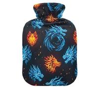 Blue Flame Dragon Wolf Hot Water Bottle with Soft Velvet Cover Hot Water Bag for Foot Bed Warmer Pain Relief Small
