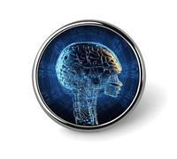 Blue Flame Lapel Pin Fashion Brooch Pin Cute Button Badges Round Button Pins Enamel Pins Metal Pinback for Hat Shirt Clothing Bags Decoration, Artificial Intelligence Brain, Circular