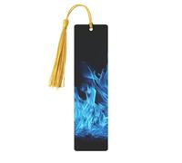 Blue Flame Metal Bookmarks with Tassels,Pendant Unique Handmade Bookmark Craft DIY Wooden Bookmarks Cute Hanging Tags Ornaments for Book Lovers Birthday Teachers Gift