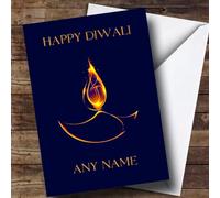 Blue Flame Personalised Diwali Card - Happy Diwali Card, Hindu Festival Happy Diwali Card, Personalised Card