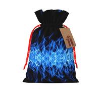Blue Flame Print Christmas Drawstring Gift Bag, Burlap Favor Pouch For Birthday And Holiday Celebrations-S Size