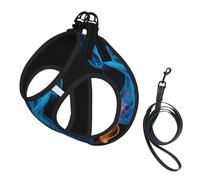 Blue Flame Print Dog Harness Leash Set Reflective Pet Harness Puppy Vest Suitable Dogs Cats Small Breeds