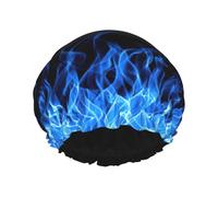 Blue Flame Print Exquisite Women Shower Cap Lightweight, Soft,Double WaterproofBathing Hat