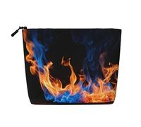 Blue Flame Print Makeup Bag for Women Large-Capacity Travel Toiletry Organizer Pouch Eco-Friendly