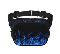 Blue Flame Print Unisex Square Double Layer Waist Bag Trendy Crossbody Fanny Pack Travel Workouts, Black, One Size