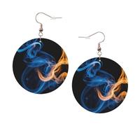 Blue Flame Printed Round Earrings For Women, 1 Pair Lightweight Leather Pierced Earrings Set Trendy Jewelry Gifts For Women Girls