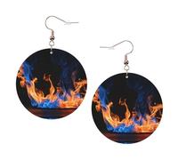 Blue Flame Printed Round Earrings For Women, 1 Pair Lightweight Leather Pierced Earrings Set Trendy Jewelry Gifts For Women Girls
