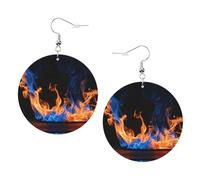 Blue Flame Printed Round Earrings For Women, 1 Pair Lightweight Leather Pierced Earrings Set Trendy Jewelry Gifts For Women Girls