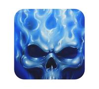 blue flame skull Printed Coasters Set of 6, Tabletop Protection Leather Coasters for Cup Drinks Coffee Pads Beer Bar Mat Gifts, Square
