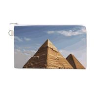 Blue Flame Wallet for Men Women Canvas Coin Purse Zippered Change Holder with Secure Closure, Ancient Egypt Pyramid, One Size