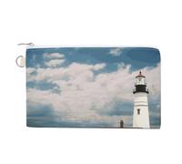 Blue Flame Wallet for Men Women Canvas Coin Purse Zippered Change Holder with Secure Closure, Lighthouse Backdrop, One Size, Lighthouse Backdrop