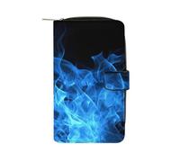 Blue Flame Wallet Multifunctional Leather Wallets for Men Compact Long Wallet Credit Card Holder Passport Bag