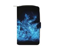 Blue Flame Wallet Multifunctional Leather Wallets for Men Compact Long Wallet Credit Card Holder Passport Bag