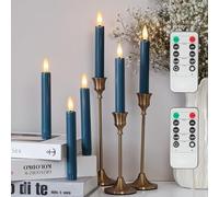 Blue Flameless Taper Candles with Remote, Short Battery Operated Candles