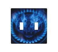Blue Flames Tiger Gas Burning Cooktop Double Gang Toggle Light Cover Wall Plate Switch Decor Standard Size - 11.4x11.4cm