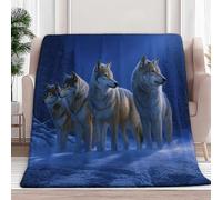 Blue Flannel Fleece Throw Blanket 180 x 220 cm Lightweight Cozy Plush Bedspreads Blankets for Bed Couch, Animal Snowy Field Wolf Soft Versatile Throw Blanket for Women & Children