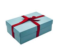 Blue Flat-Packed Gift Box with Lid | Pick Your Ribbon Colour | Large Memory or Hamper Boxes | Gift Boxes for Presents, Birthday or Baby Gifts | Size 30x20x10cm (Red Ribbon 35)