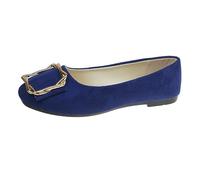 Blue Flat Shoes for Women UK Solid Color Buckle Flats Shoes Summer Lightweight Round Toe Flats Block Heel PU Pumps Slip On Closed Toe Dress Shoes Daily Dating Commuting Loafers Size 3.5
