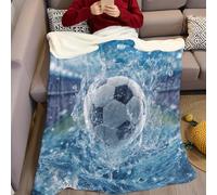 Blue Fleece Throw Blanket 130 x 150 cm Football and splash 3D Printed Ultra Soft Cozy Blanket Fluffy Warm Flannel Fabric Children Teen Bed Couch Office Home Decor