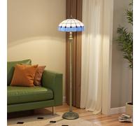 (Blue) Floor Lamp with Handcrafted Stained Glass Shade, Vintage Standing Lamp