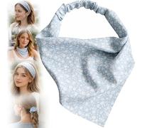 Blue Floral Bandana Headband - Soft, Lightweight, Adjustable Elastic Hair Scarf for Women & Girls, Boho Casual Style, Triangle Design, Breathable Fabric, Perfect for Festivals & Everyday Wear