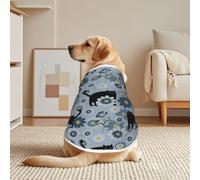 Blue Floral Black Cats Mesh T-Shirt For Large Pets | Breathable Mesh With A Pullover Design, Short Sleeves, And White Trim.
