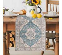 Blue Floral Boho Table Runner 13x36 Inches Long Medieval Ethnic Turkey Cotton Linen Table Runner Burlap Style for Dinner Table Party Decor Tabletop Decorations