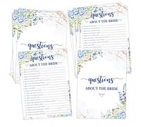 Blue Floral Bridal Shower Games, Questions About The Bride Game Cards for 25 Guests, Blue Hydrangea Wedding Shower Games, Bridal Shower Party Favors, Engagement Party Decor Supplies -05