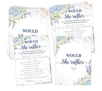 Blue Floral Bridal Shower Games, Would She Rather Game Cards for 25 Guests, Blue Hydrangea Wedding Shower Games, Bridal Shower Party Favors, Engagement Party Decor Supplies -01