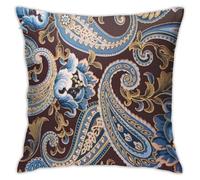 Blue Floral Brown Spirals Vintage Paisley Throw Pillow Covers 18"X18" Cozy Velvet Square Throw Pillowcases Home Decor For Bed Couch Sofa Living Room Cushion Cover