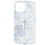 Blue Floral Cross Isaiah 3018 God Christian Jesus Saves Case for iPhone 15