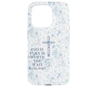 Blue Floral Cross Isaiah 3018 God Christian Jesus Saves Case for iPhone 15 Pro