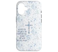 Blue Floral Cross Isaiah 3018 God Christian Jesus Saves Case for iPhone 16