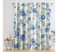 Blue Floral Curtains Blackout, 90x90 Inch 2 Panels - Vintage Flower Botanical Pattern Black Out Curtains, Home Decor, 90 Drop Eyelet Window Drapes for Bedroom, Living Room A&BH198