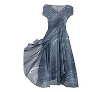 Blue Floral Dress Women Womens Dresses Summer Elegant a line Flowy wrap Mother of The Groom Dresses Black Dress with Sleeves Womens Plus Size Linen Summer Shift Side Split