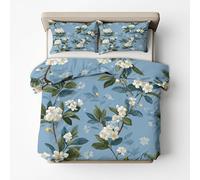 Blue Floral Duvet Cover Emperor Bedding Set, Flower Pattern, Reversible Design Bedroom Decor Bed Quilt Cover with 2 Pillowcases, Microfiber, Zip - SMK32019
