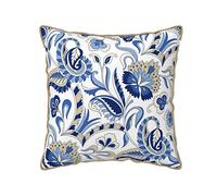 Blue Floral French Country Decorative Velvet Throw Pillow Covers Rustic Paisley Printed Pillowcase Square Pillow Case Cushion Cover Home Decor for Couch Sofa Bedroom Patio 18x18 Inch